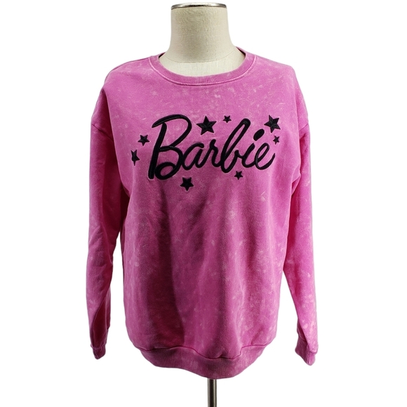 Barbie Womens Size Medium Pink Acid Wash Crew Neck Pullover Sweatshirt NWT - Picture 1 of 9